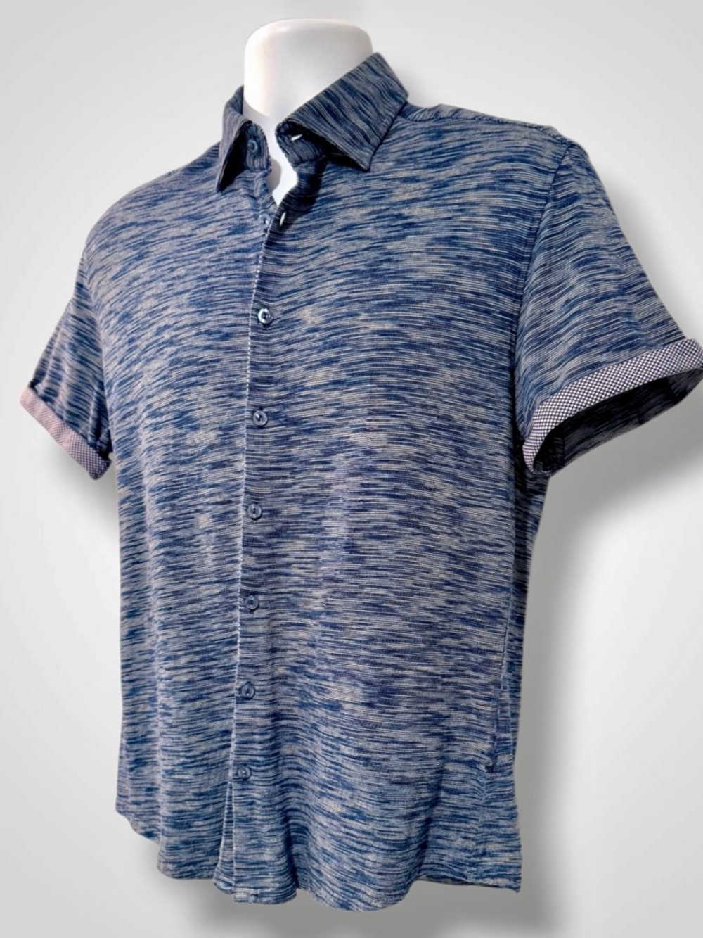 Stone Rose Men’s Medium Slim Fit Short Sleeve Button Shirt Blue Textured